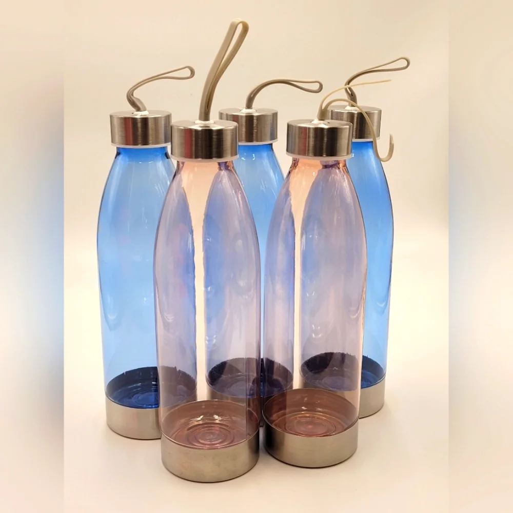 5 pcs 22oz (650ml) Water Bottle With Stainless Steel Lid & Rubber Carrying Strap